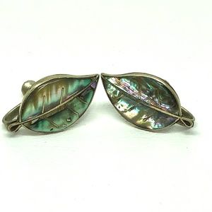 60s Sterling Abalone Leaf Screw Earrings Mexico